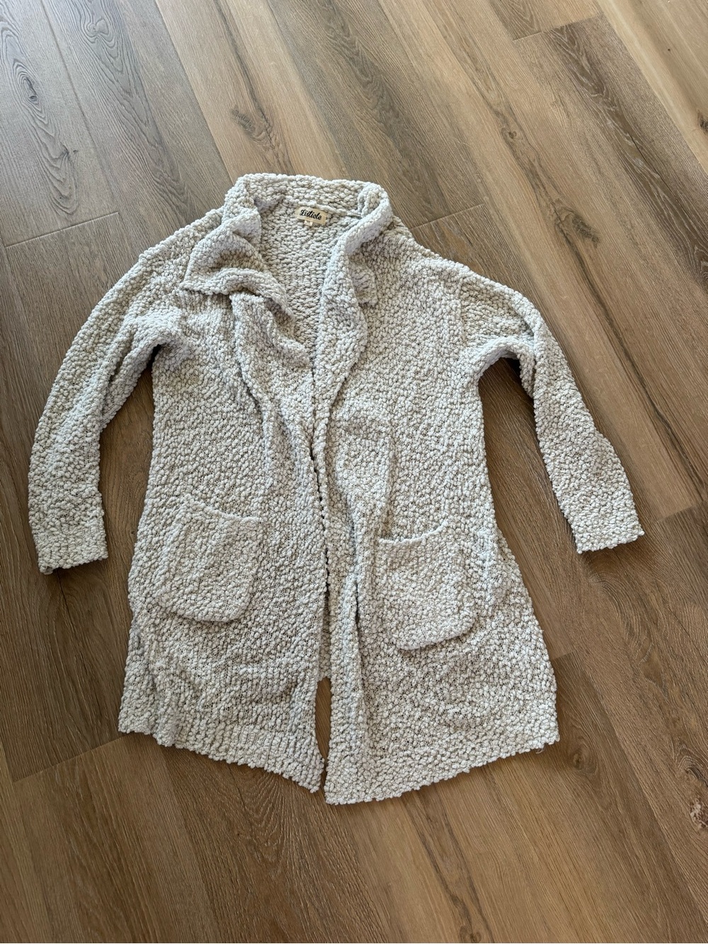 Listicle Cream Bouclé Open-Front Cardigan with Pockets